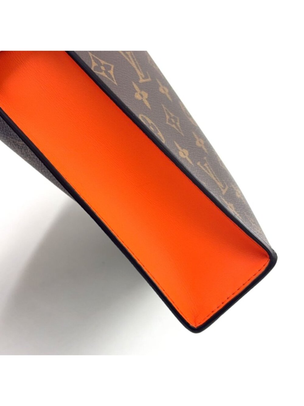 Louis Vuitton Pochette Voyage MM Monogram Macassar Leather Orange Brown Clutch - Picture 13 of 15